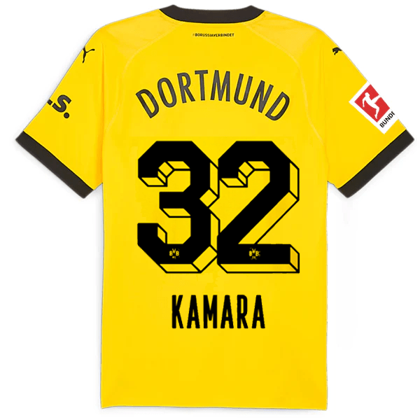 Puma Borussia Dortmund Authentic Kamara Home Jersey w/ Bundesliga Patch 23/24 (Cyber Yellow/Puma Black) | SoccerWearhouse