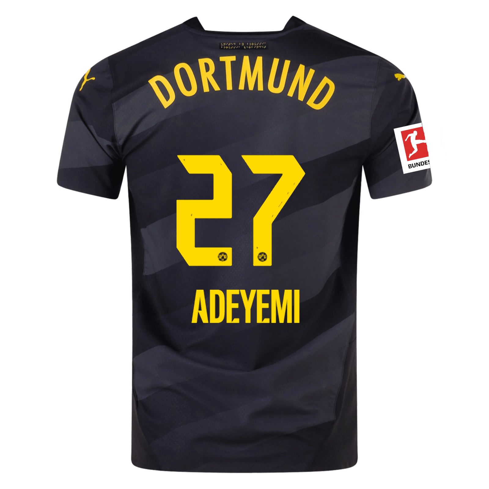 Puma Borussia Dortmund Authentic Karim Adeyemi Away Jersey w/ Bundesliga Patch 24/25 (Puma Black/Faster Yellow) | SoccerWearhouse