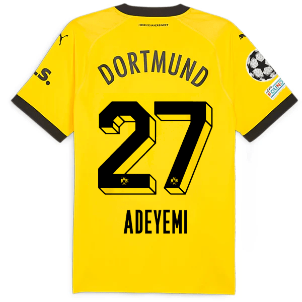 Puma Borussia Dortmund Authentic Karim Adeyemi Home Jersey w/ Champions League Patches 23/24 (Cyber Yellow/Puma Black) | SoccerWearhouse
