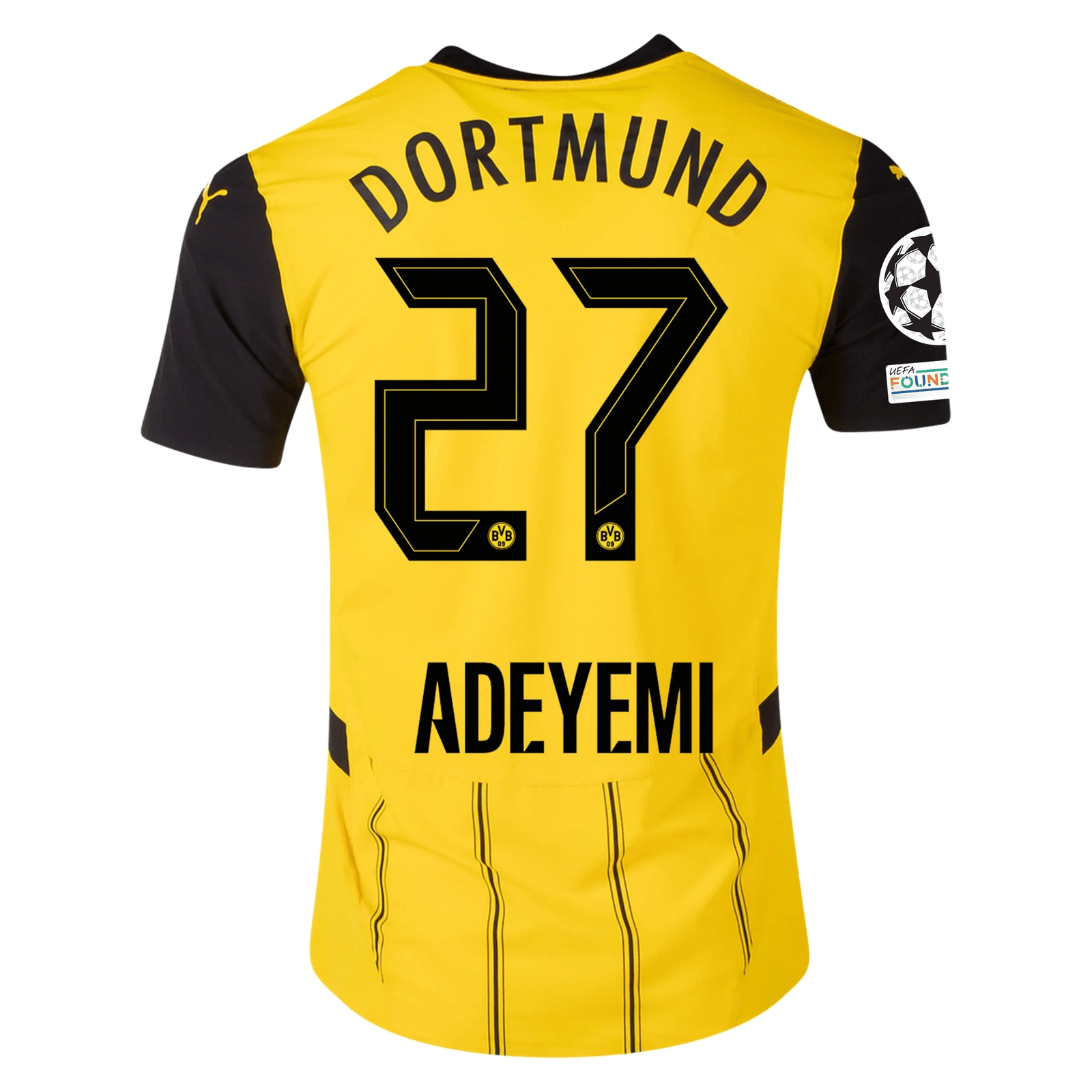 Puma Borussia Dortmund Authentic Karim Adeyemi Home Jersey w/ Champions League Patches 24/25 (Faster Yellow/Puma Black) | SoccerWearhouse