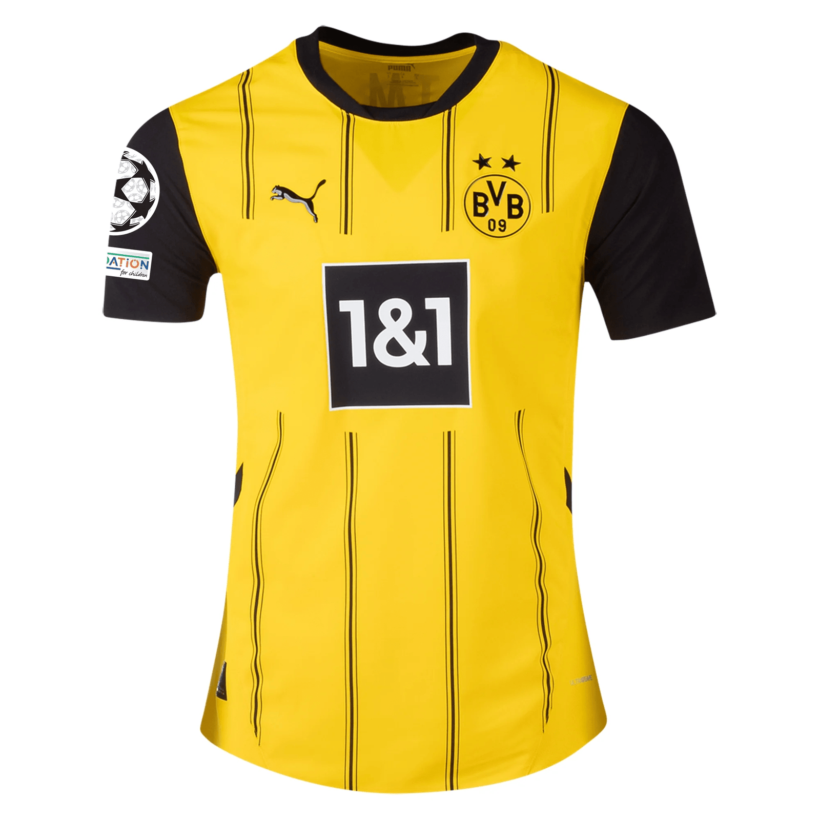 Puma Borussia Dortmund Authentic Karim Adeyemi Home Jersey w/ Champions League Patches 24/25 (Faster Yellow/Puma Black) | SoccerWearhouse