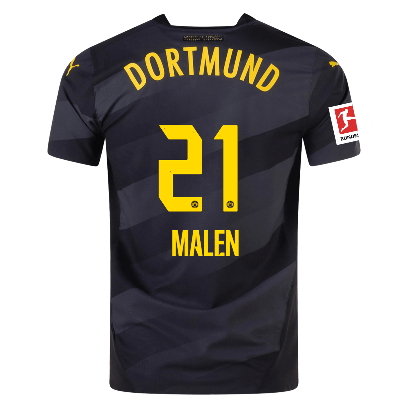 Puma Borussia Dortmund Authentic Malen Away Jersey w/ Bundesliga Patch 24/25 (Puma Black/Faster Yellow) | SoccerWearhouse