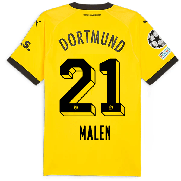 Puma Borussia Dortmund Authentic Malen Home Jersey w/ Champions League Patches 23/24 (Cyber Yellow/Puma Black) | SoccerWearhouse