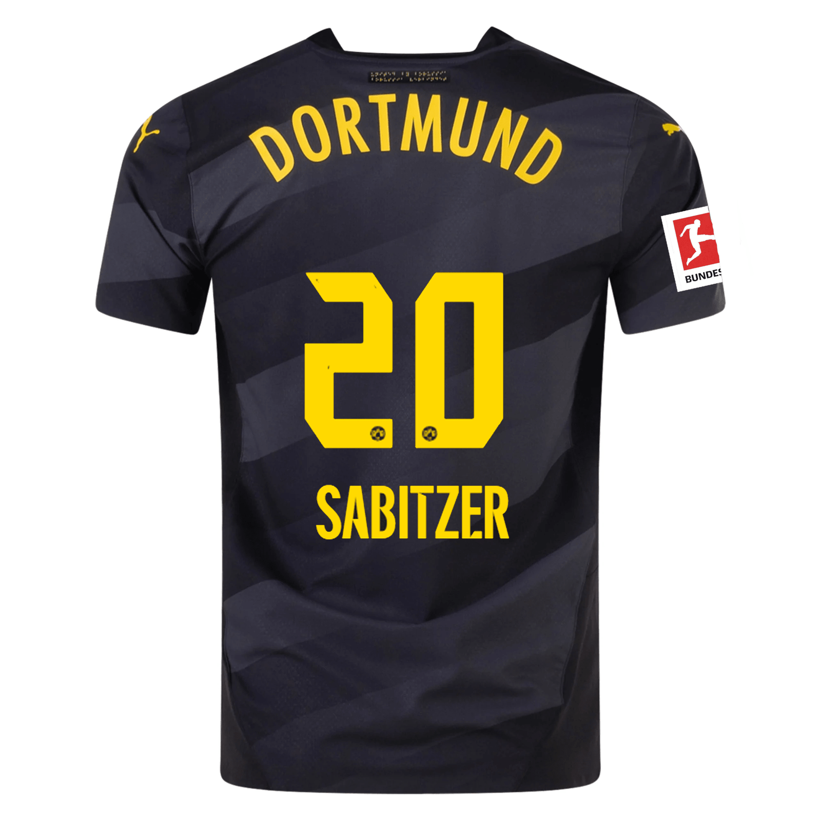 Puma Borussia Dortmund Authentic Marcel Sabitzer Away Jersey w/ Bundesliga Patch 24/25 (Puma Black/Faster Yellow) | SoccerWearhouse