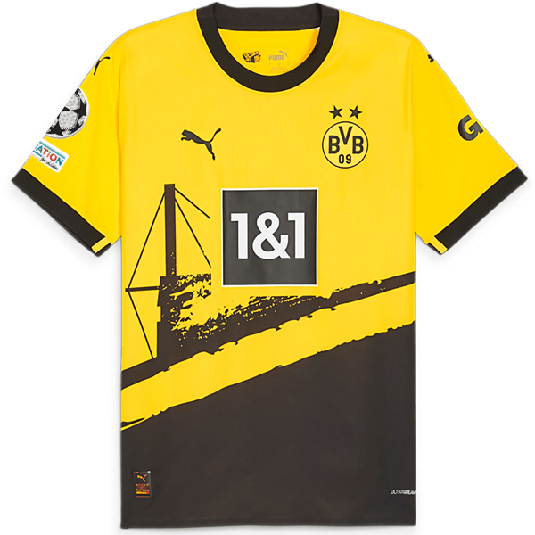 Puma Borussia Dortmund Authentic Marco Reus Home Jersey w/ Champions League Patches 23/24 (Cyber Yellow/Puma Black) | SoccerWearhouse