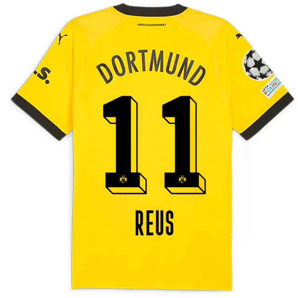 Puma Borussia Dortmund Authentic Marco Reus Home Jersey w/ Champions League Patches 23/24 (Cyber Yellow/Puma Black) | SoccerWearhouse