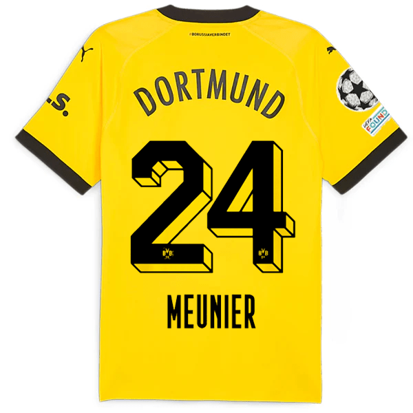 Puma Borussia Dortmund Authentic Meunier Home Jersey w/ Champions League Patches 23/24 (Cyber Yellow/Puma Black) | SoccerWearhouse
