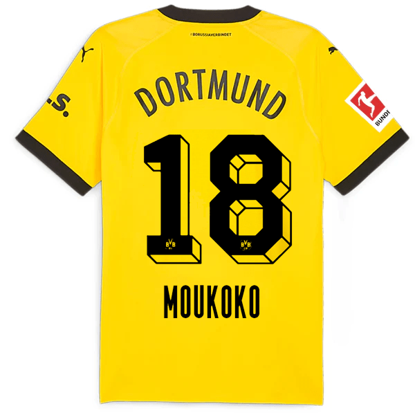 Puma Borussia Dortmund Authentic Muokoko Home Jersey w/ Bundesliga Patch 23/24 (Cyber Yellow/Puma Black) | SoccerWearhouse