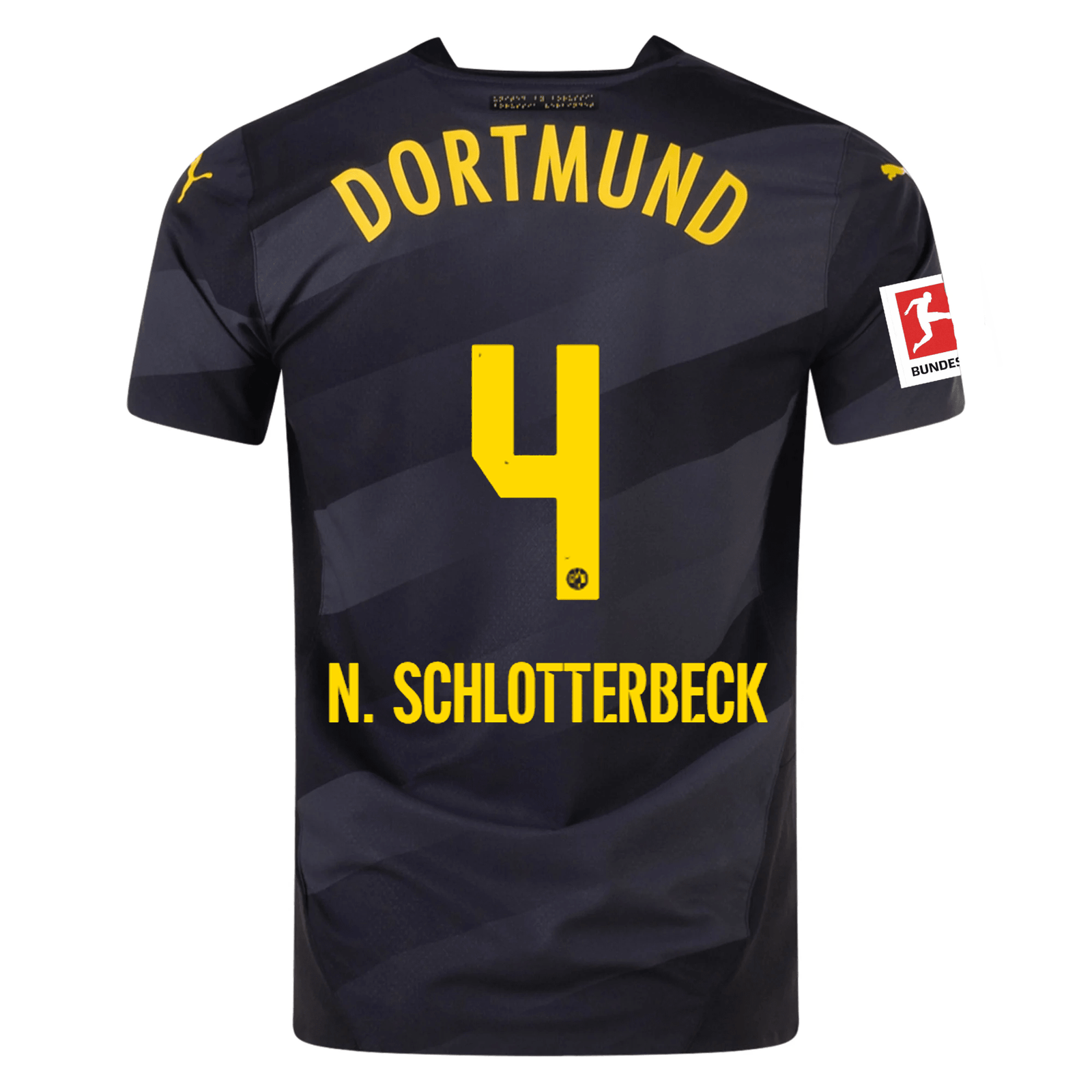 Puma Borussia Dortmund Authentic Nico Schlotterbeck Away Jersey w/ Bundesliga Patch 24/25 (Puma Black/Faster Yellow) | SoccerWearhouse
