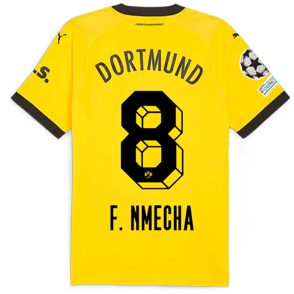 Puma Borussia Dortmund Authentic Nmecha Home Jersey w/ Champions League Patches 23/24 (Cyber Yellow/Puma Black) | SoccerWearhouse