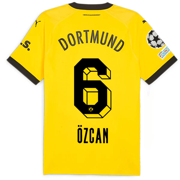 Puma Borussia Dortmund Authentic Ozcan Home Jersey w/ Champions League Patches 23/24 (Cyber Yellow/Puma Black) | SoccerWearhouse