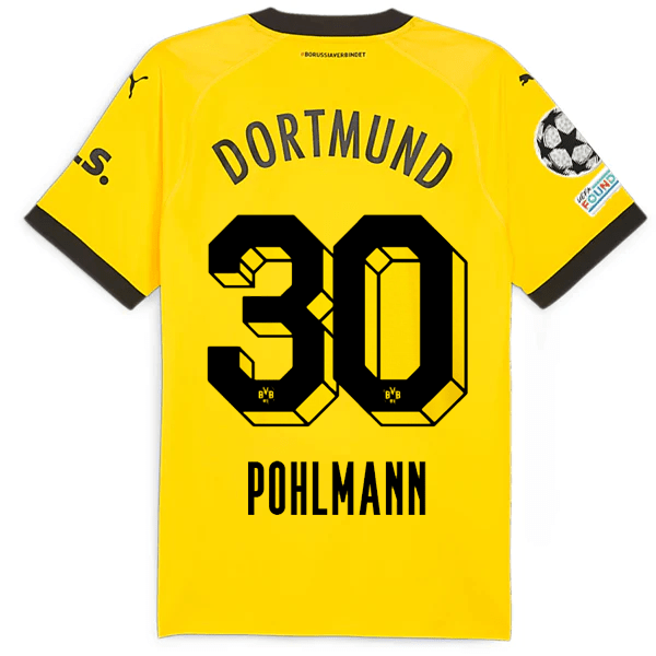 Puma Borussia Dortmund Authentic Pohlmann Home Jersey w/ Champions League Patches 23/24 (Cyber Yellow/Puma Black) | SoccerWearhouse