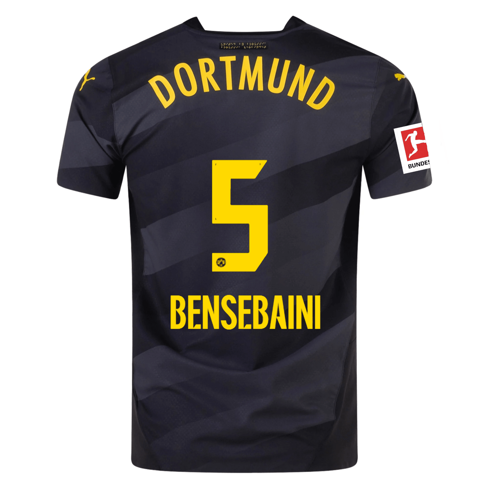 Puma Borussia Dortmund Authentic Ramy Bensebaini Away Jersey w/ Bundesliga Patch 24/25 (Puma Black/Faster Yellow) | SoccerWearhouse