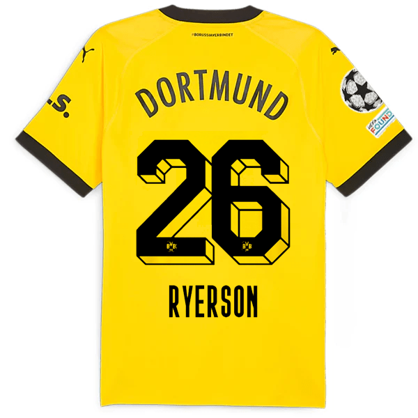 Puma Borussia Dortmund Authentic Ryerson Home Jersey w/ Champions League Patches 23/24 (Cyber Yellow/Puma Black) | SoccerWearhouse