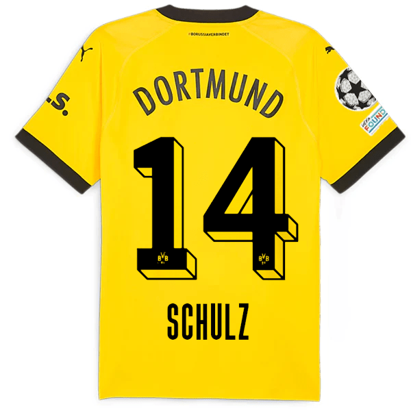 Puma Borussia Dortmund Authentic Schulz Home Jersey w/ Champions League Patches 23/24 (Cyber Yellow/Puma Black) | SoccerWearhouse