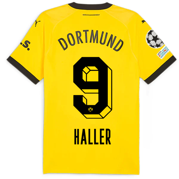 Puma Borussia Dortmund Authentic Sebastian Haller Home Jersey w/ Champions League Patches 23/24 (Cyber Yellow/Puma Black) | SoccerWearhouse