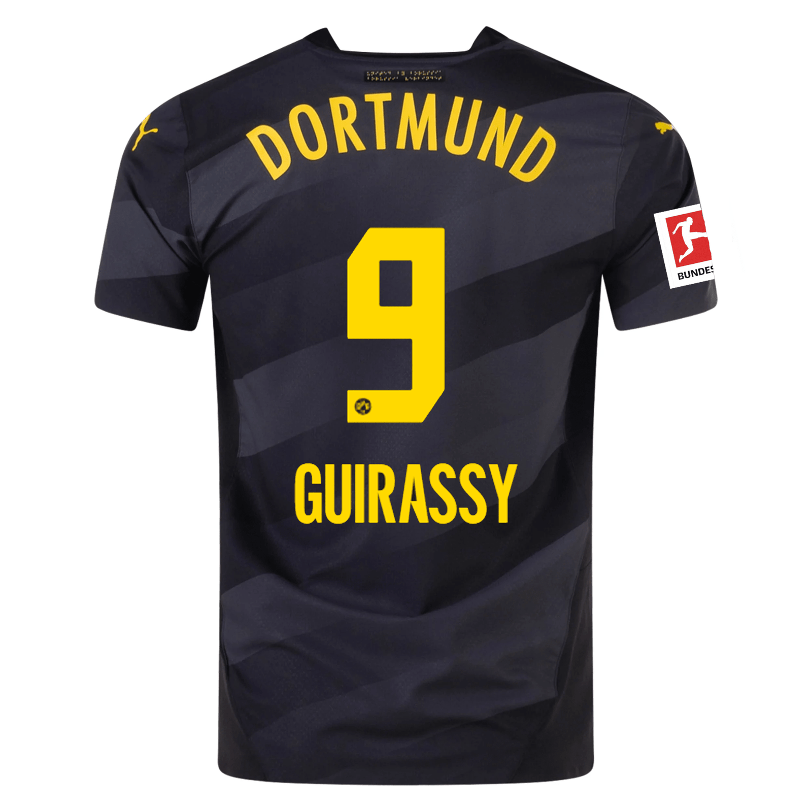 Puma Borussia Dortmund Authentic Serhou Guirassy Away Jersey w/ Bundesliga Patch 24/25 (Puma Black/Faster Yellow) | SoccerWearhouse
