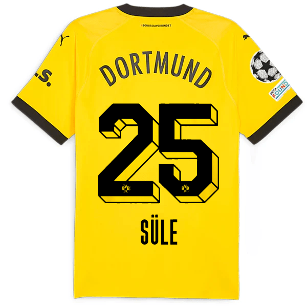 Puma Borussia Dortmund Authentic Sule Home Jersey w/ Champions League Patches 23/24 (Cyber Yellow/Puma Black) | SoccerWearhouse