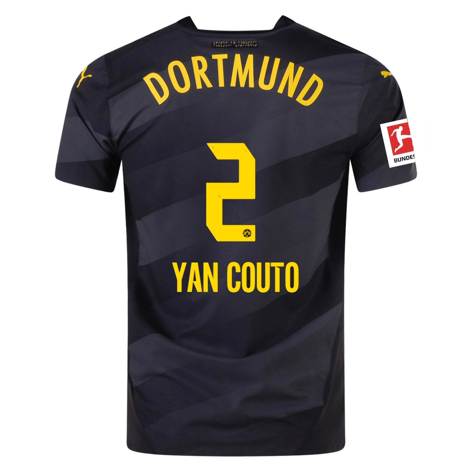 Puma Borussia Dortmund Authentic Yan Couto Away Jersey w/ Bundesliga Patch 24/25 (Puma Black/Faster Yellow) | SoccerWearhouse