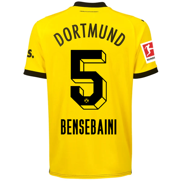 Puma Borussia Dortmund Bensebaini Home Jersey w/ Bundesliga Patch 23/24 (Cyber Yellow/Puma Black) | SoccerWearhouse