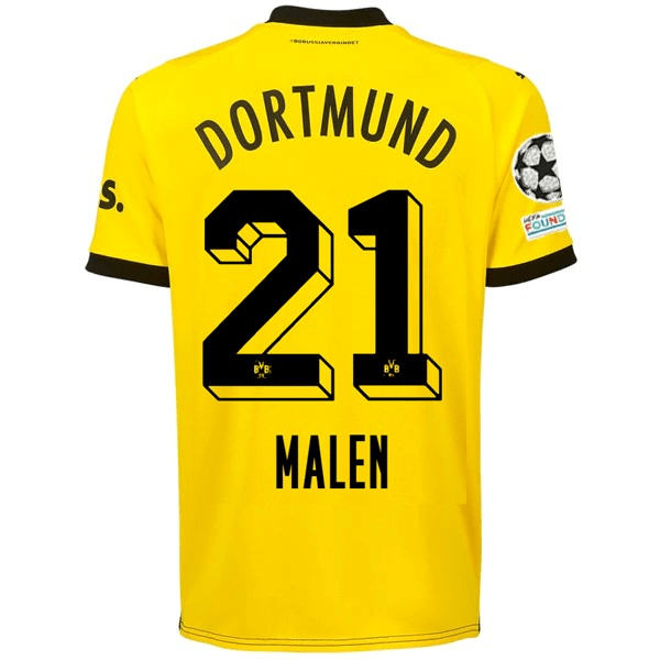 Puma Borussia Dortmund Donyell Malen Home Jersey w/ Champions League Patches 23/24 (Cyber Yellow/Puma Black) | SoccerWearhouse