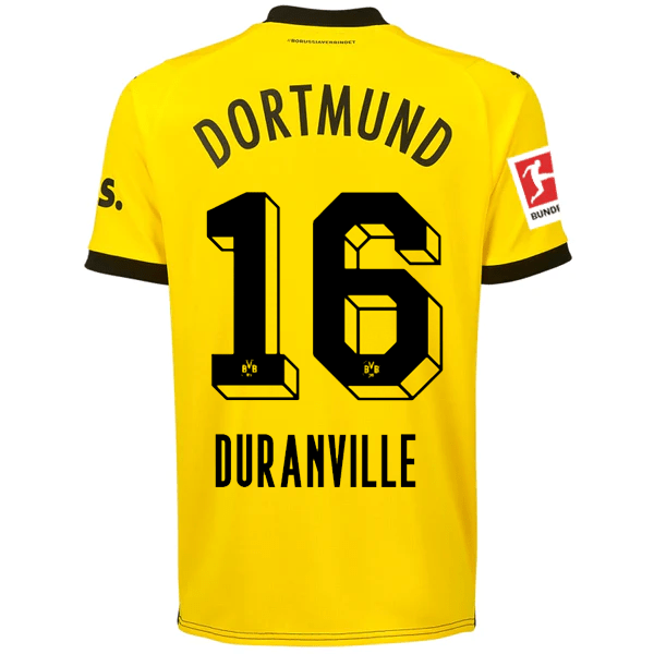 Puma Borussia Dortmund Duranville Home Jersey w/ Bundesliga Patch 23/24 (Cyber Yellow/Puma Black) | SoccerWearhouse