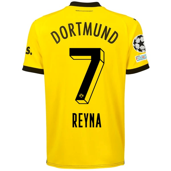 Puma Borussia Dortmund Giovanni Reyna Home Jersey w/ Champions League Patches 23/24 (Cyber Yellow/Puma Black) | SoccerWearhouse