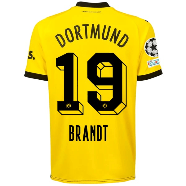 Puma Borussia Dortmund Julian Brandt Home Jersey w/ Champions League Patches 23/24 (Cyber Yellow/Puma Black) | SoccerWearhouse