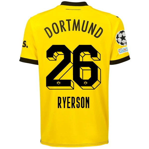 Puma Borussia Dortmund Julian Ryerson Home Jersey w/ Champions League Patches 23/24 (Cyber Yellow/Puma Black) | SoccerWearhouse
