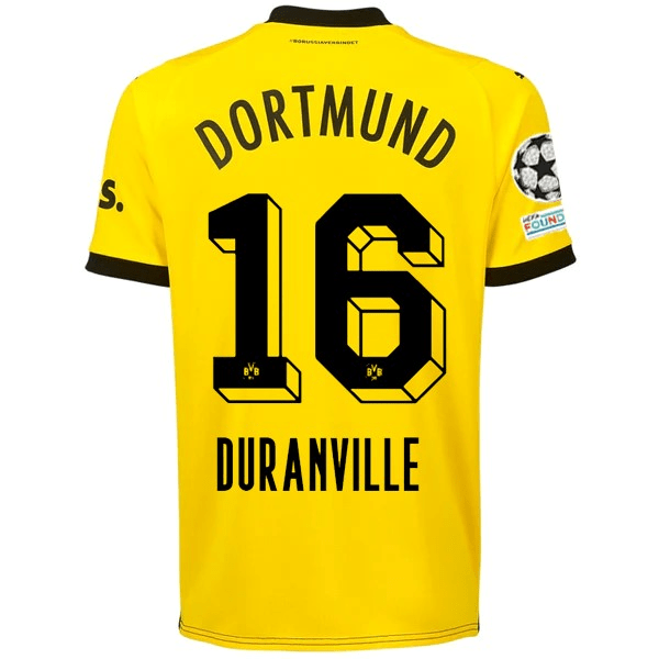 Puma Borussia Dortmund Julien Duranville Home Jersey w/ Champions League Patches 23/24 (Cyber Yellow/Puma Black) | SoccerWearhouse