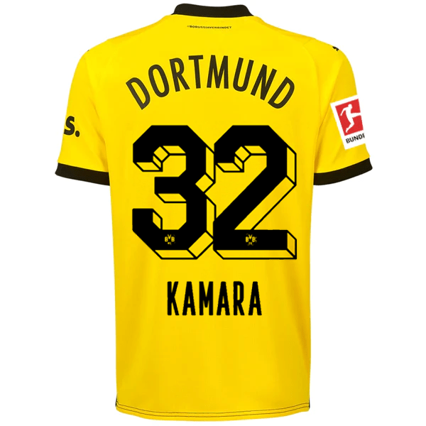 Puma Borussia Dortmund Kamara Home Jersey w/ Bundesliga Patch 23/24 (Cyber Yellow/Puma Black) | SoccerWearhouse