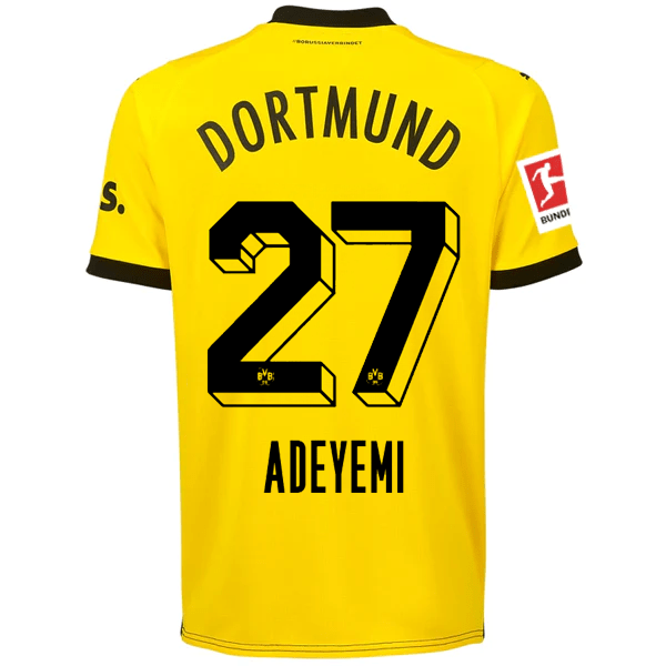 Puma Borussia Dortmund Karim Adeyemi Home Jersey w/ Bundesliga Patch 23/24 (Cyber Yellow/Puma Black) | SoccerWearhouse