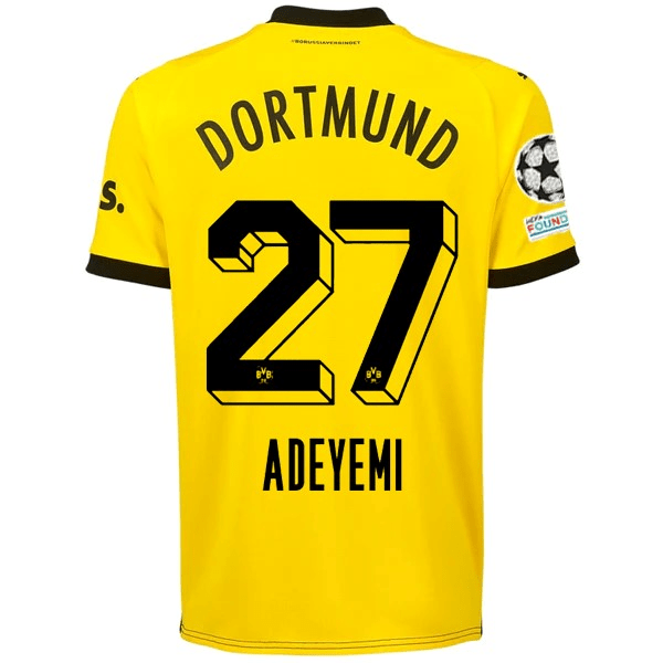 Puma Borussia Dortmund Karim Adeyemi Home Jersey w/ Champions League Patches 23/24 (Cyber Yellow/Puma Black) | SoccerWearhouse