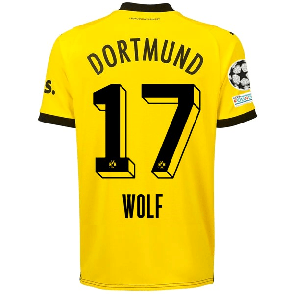 Puma Borussia Dortmund Marius Wolf Home Jersey w/ Champions League Patches 23/24 (Cyber Yellow/Puma Black) | SoccerWearhouse