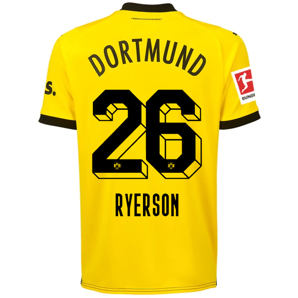 Puma Borussia Dortmund Ryerson Home Jersey w/ Bundesliga Patch 23/24 (Cyber Yellow/Puma Black) | SoccerWearhouse