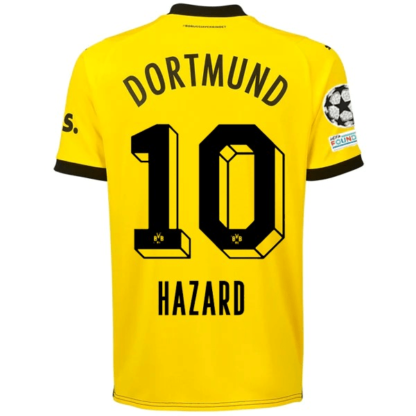 Puma Borussia Dortmund Thorgan Hazard Home Jersey w/ Champions League Patches 23/24 (Cyber Yellow/Puma Black) | SoccerWearhouse