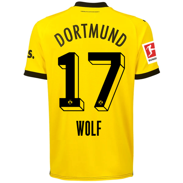 Puma Borussia Dortmund Wolf Home Jersey w/ Bundesliga Patch 23/24 (Cyber Yellow/Puma Black) | SoccerWearhouse