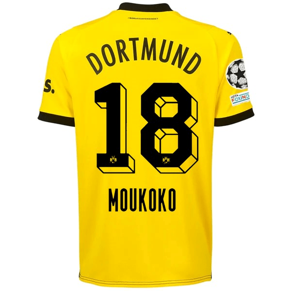 Puma Borussia Dortmund Youssoufa Moukoko Home Jersey w/ Champions League Patches 23/24 (Cyber Yellow/Puma Black) | SoccerWearhouse