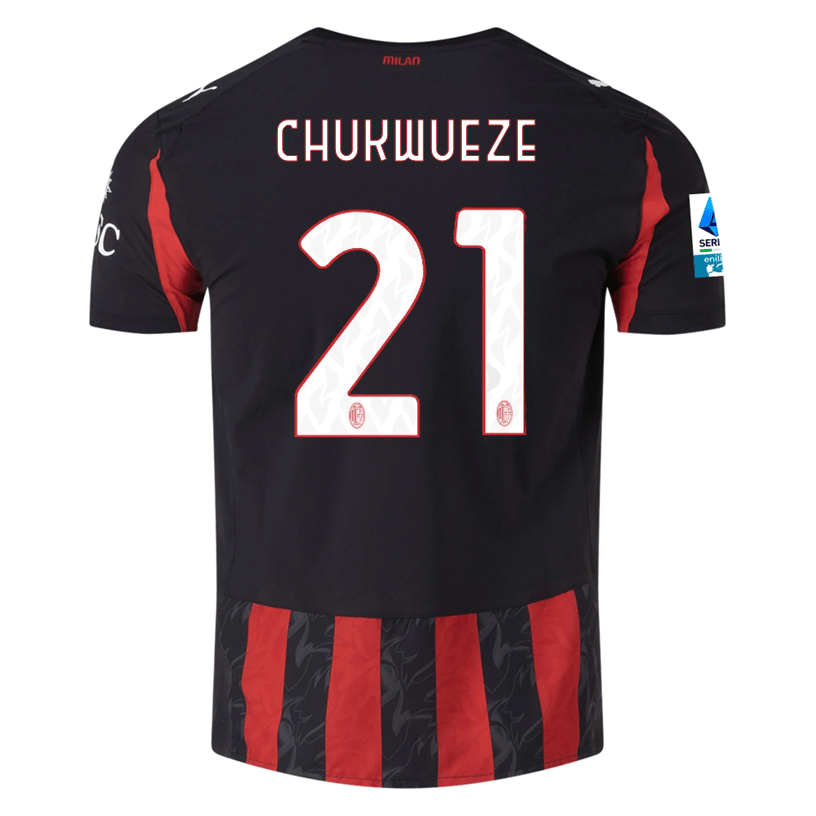 Puma Chukwueze Men's AC Milan Authentic Home Jersey 25/26 w/ Seria A Patch (Red/Black) | SoccerWearhouse