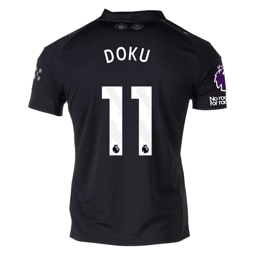 Puma Doku Men's Manchester City Away Jersey 25/26 w/ NRFR + EPL Patches (Puma Black) | SoccerWearhouse