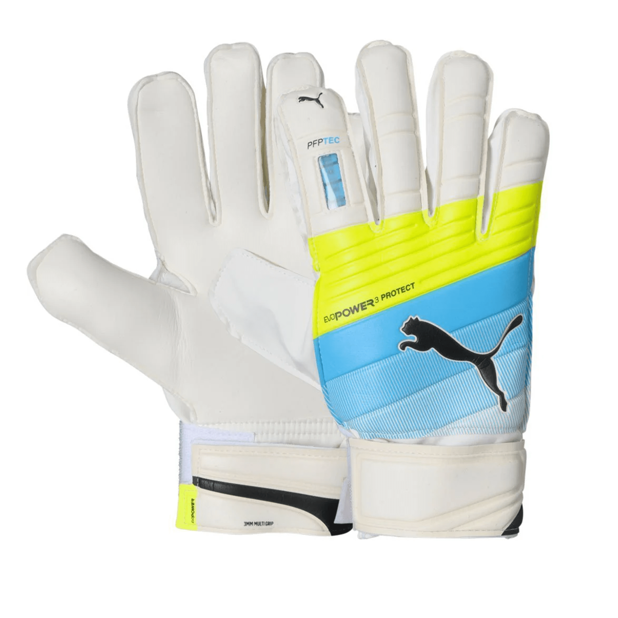 PUMA Men's evoPOWER Protect 3.3 Goalkeeper Gloves White/Atomic Blue/Saftey Yellow 8