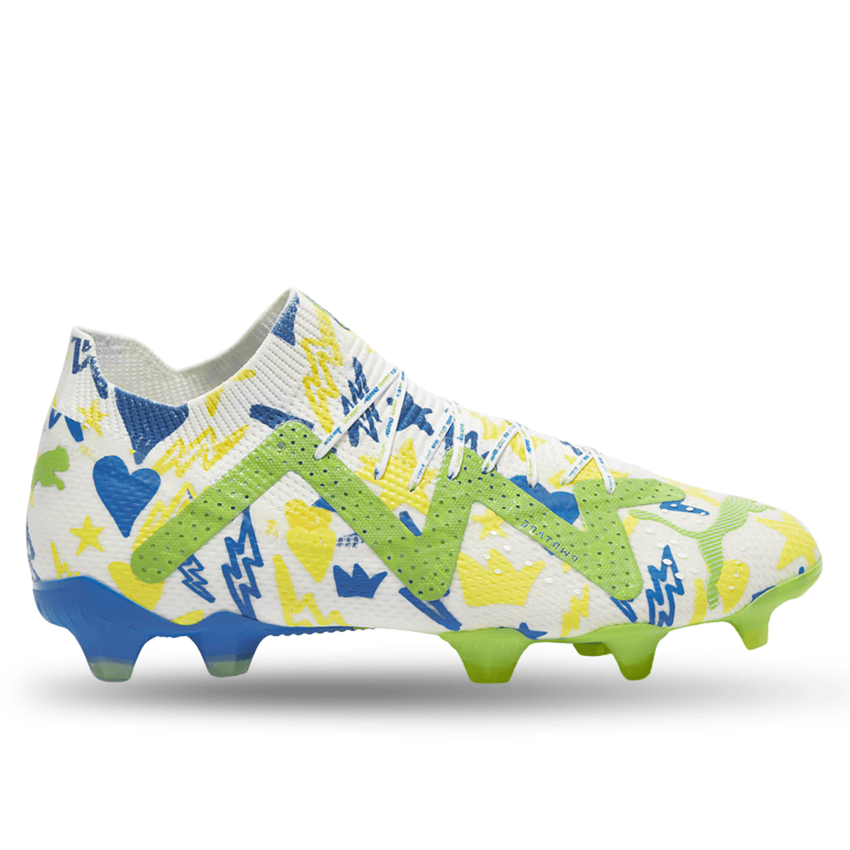 Puma Future Ultimate X Neymar Jr FG/AG Soccer Cleats (Puma White/Racing Blue/Parakeet Green) | SoccerWearhouse