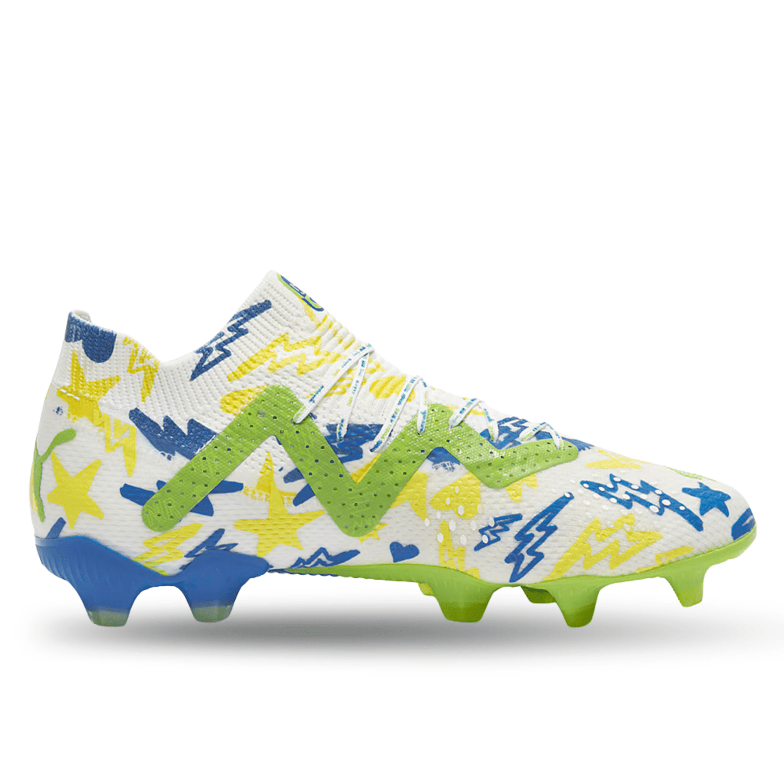Puma Future Ultimate X Neymar Jr FG/AG Soccer Cleats (Puma White/Racing Blue/Parakeet Green) | SoccerWearhouse