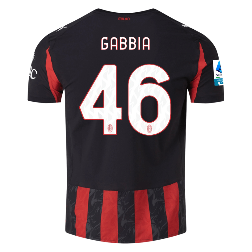 Puma Gabbia Men's AC Milan Authentic Home Jersey 25/26 w/ Seria A Patch (Red/Black) | SoccerWearhouse