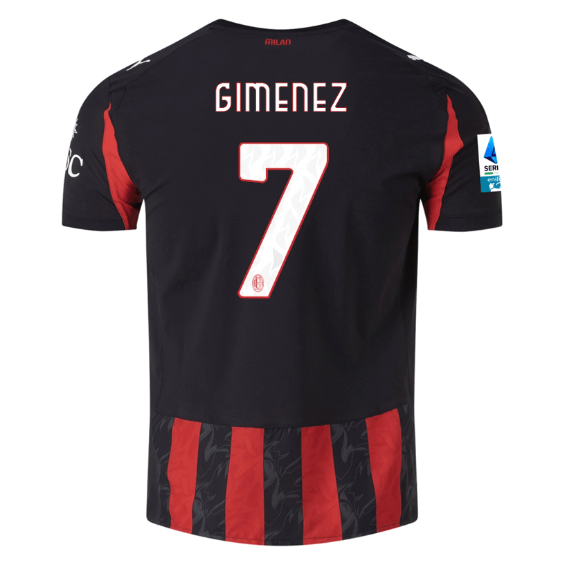 Puma Gimenez Men's AC Milan Authentic Home Jersey 25/26 w/ Seria A Patch (Red/Black) | SoccerWearhouse