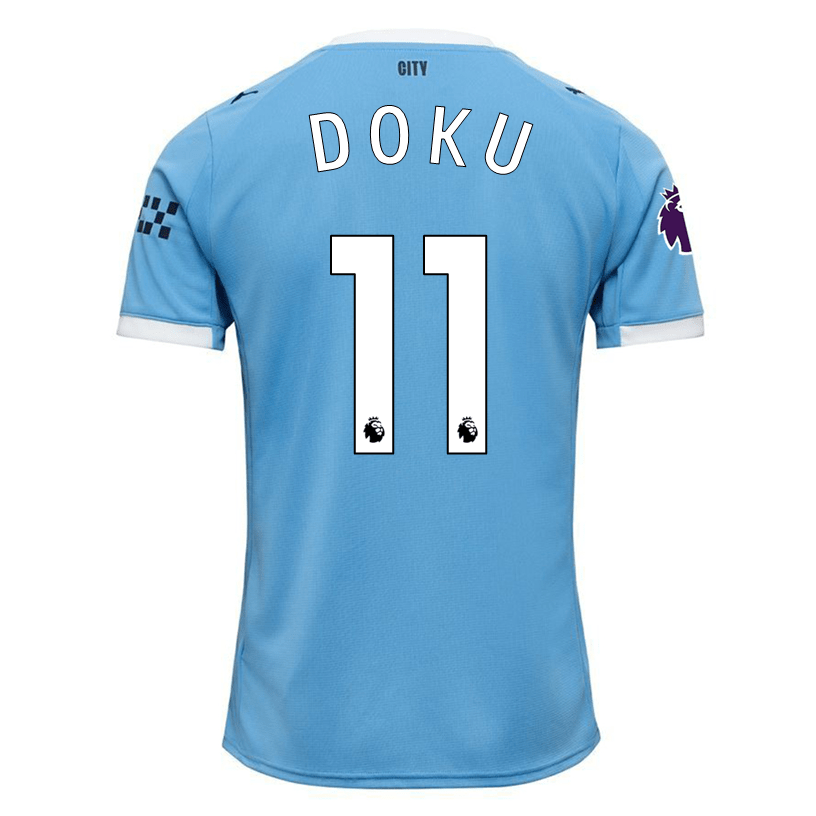 Puma Jeremy Doku Manchester City Home Jersey 25/26 w/ EPL + Sponsor Patch (Team Light Blue/Puma White) | SoccerWearhouse