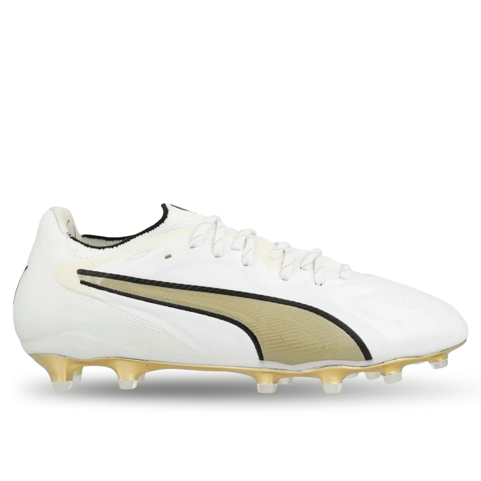 PUMA King 20 Ultimate FG/AG Soccer Cleats (White/Metallic Gold/Black) | SoccerWearhouse