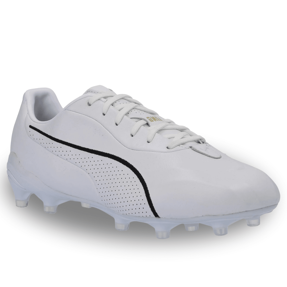PUMA King Platinum FG/AG Soccer Cleats (White/Metallic Gold/Black) | SoccerWearhouse
