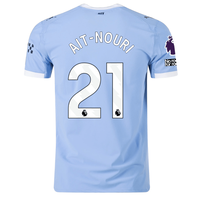 Puma Manchester City Authentic Ait - nouri Home Jersey w/ EPL + No Room For Racism Patches 25/26 (Team Light Blue/White) | SoccerWearhouse
