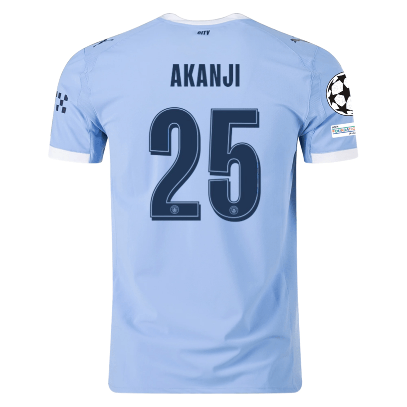 Puma Manchester City Authentic Akanji Home Jersey w/ Champions League Patches 25/26 (Team Light Blue/White) | SoccerWearhouse